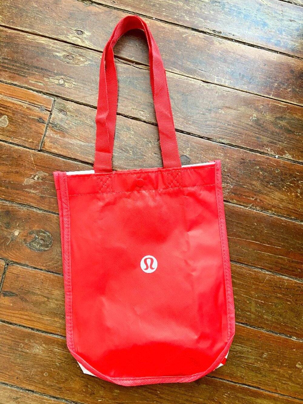 Lululemon Small Red & White Shopping Tote Bag Recycled Materials Logo